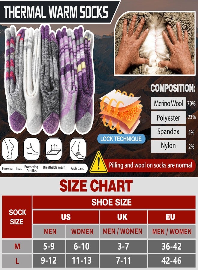 Welwoos Merino Wool Socks for Women Men Thermal Winter Warm Hiking Cozy Crew Work Gift Socks Stocking Stuffers 5 Pairs(Purple,M) - Image 5